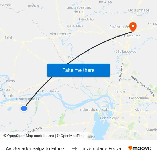 Av. Senador Salgado Filho - Terminal Cohab to Universidade Feevale Campus II map