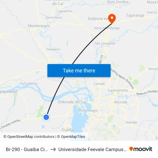 Br-290 - Guaíba City to Universidade Feevale Campus II map