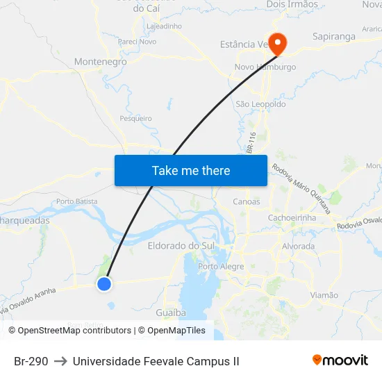 Br-290 to Universidade Feevale Campus II map