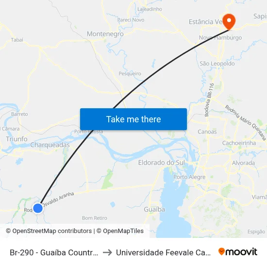 Br-290  - Guaíba Country Club to Universidade Feevale Campus II map