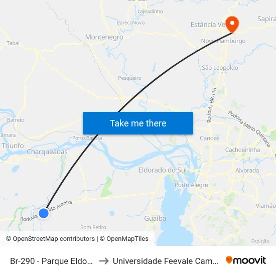 Br-290 - Parque Eldorado to Universidade Feevale Campus II map