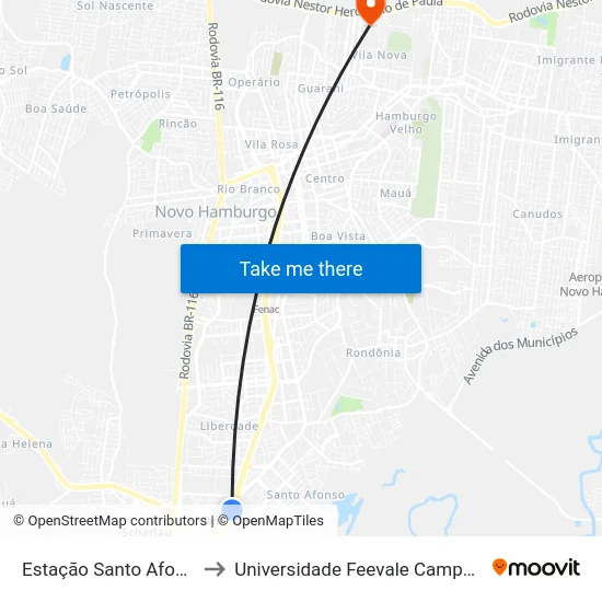 Estação Santo Afonso to Universidade Feevale Campus II map