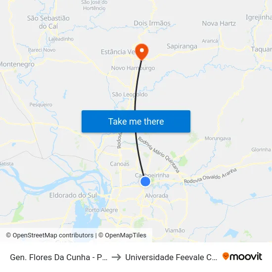 Gen. Flores Da Cunha - Parada 47 to Universidade Feevale Campus II map