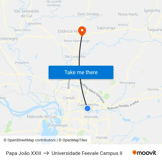 Papa João XXIII to Universidade Feevale Campus II map