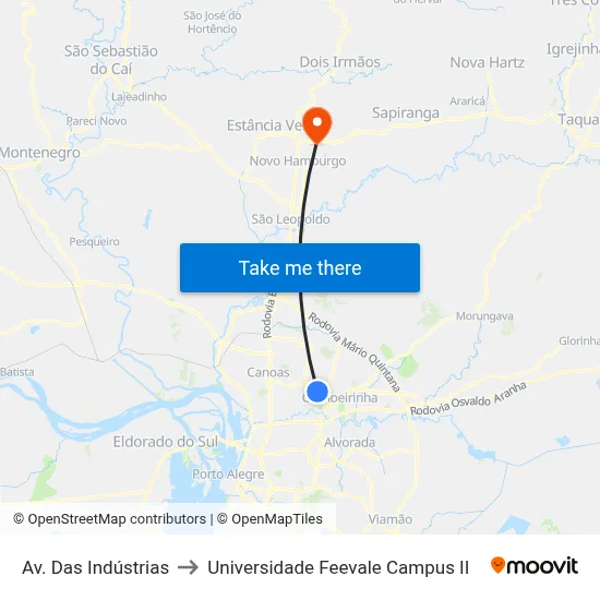 Av. Das Indústrias to Universidade Feevale Campus II map