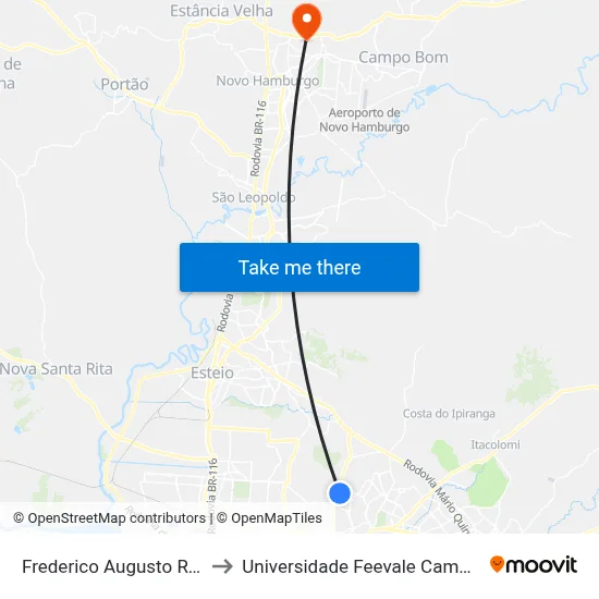 Frederico Augusto Ritter to Universidade Feevale Campus II map