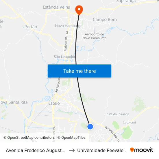 Frederico Augusto Ritter - Tunel Verde to Universidade Feevale Campus II map