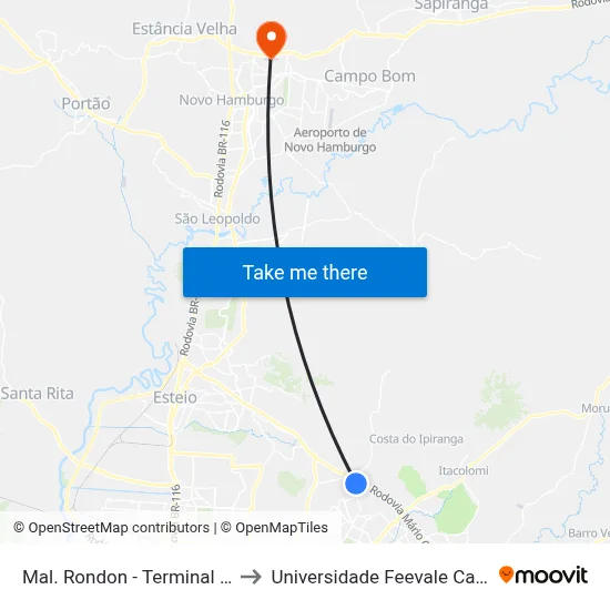 Mal. Rondon - Terminal Fátima to Universidade Feevale Campus II map