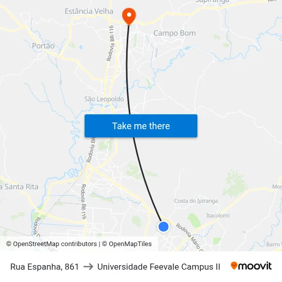 Rua Espanha, 861 to Universidade Feevale Campus II map