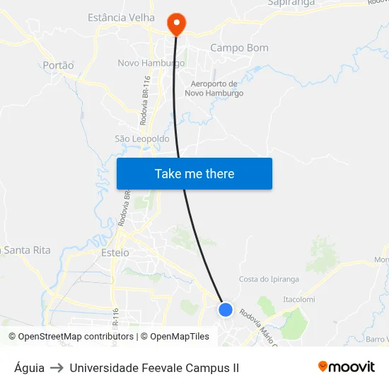 Águia to Universidade Feevale Campus II map