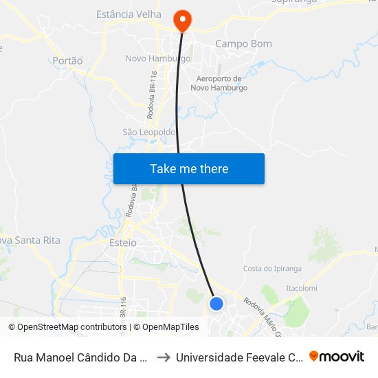 Rua Manoel Cândido Da Rosa, 175 to Universidade Feevale Campus II map
