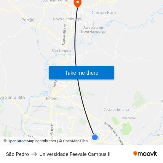 São Pedro to Universidade Feevale Campus II map