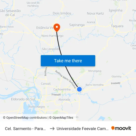Cel. Sarmento - Parada 02 to Universidade Feevale Campus II map
