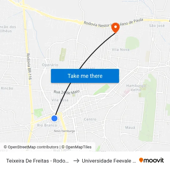 Teixeira De Freitas - Rodoviária Antiga to Universidade Feevale Campus II map