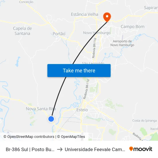 Br-386 Sul | Posto Buffon to Universidade Feevale Campus II map