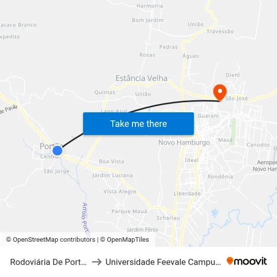 Rodoviária De Portão to Universidade Feevale Campus II map