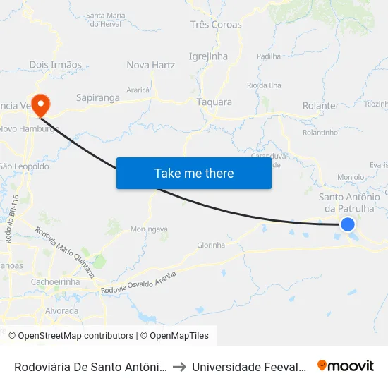 Rodoviária De Santo Antônio Da Patrulha to Universidade Feevale Campus II map