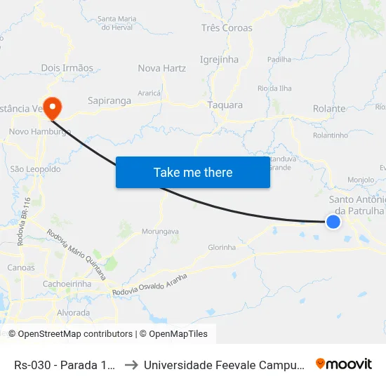 Rs-030 - Parada 170 to Universidade Feevale Campus II map