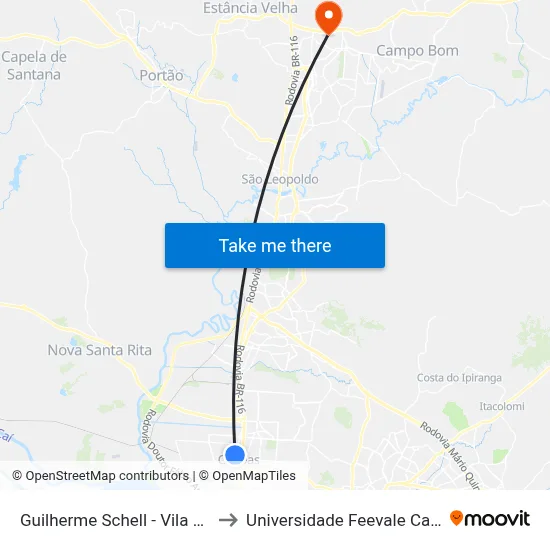 Guilherme Schell - Vila Mimosa to Universidade Feevale Campus II map