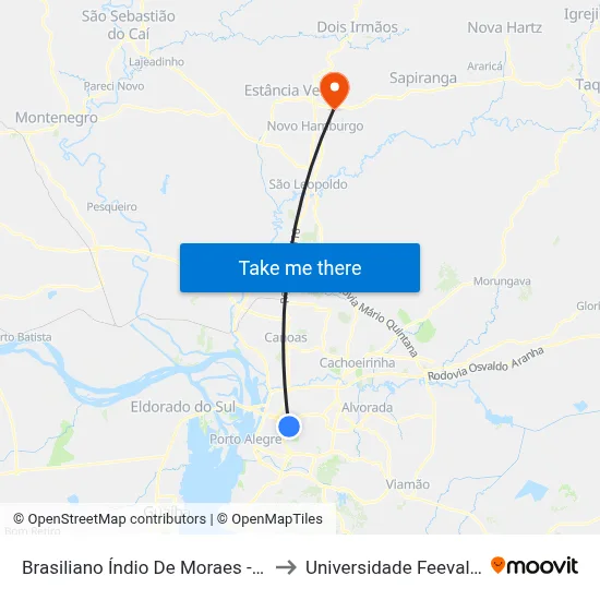 Brasiliano Índio De Moraes - Iapi [Bairro - Bc] to Universidade Feevale Campus II map