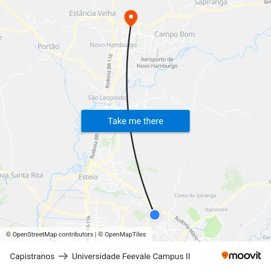 Capistranos to Universidade Feevale Campus II map