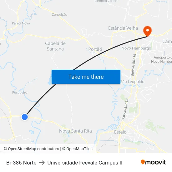 Br-386 Norte to Universidade Feevale Campus II map