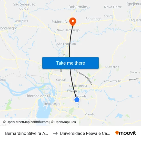 Bernardino Silveira Amorim to Universidade Feevale Campus II map
