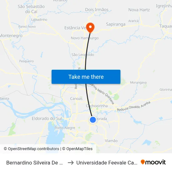 Bernardino Silveira De Amorim to Universidade Feevale Campus II map