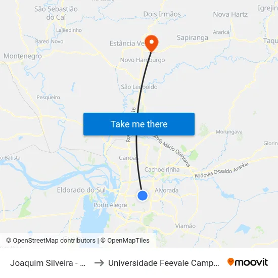 Joaquim Silveira - Gkn to Universidade Feevale Campus II map