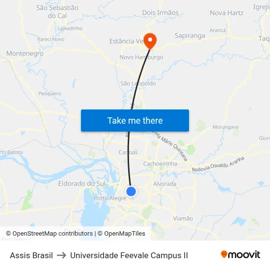 Assis Brasil to Universidade Feevale Campus II map