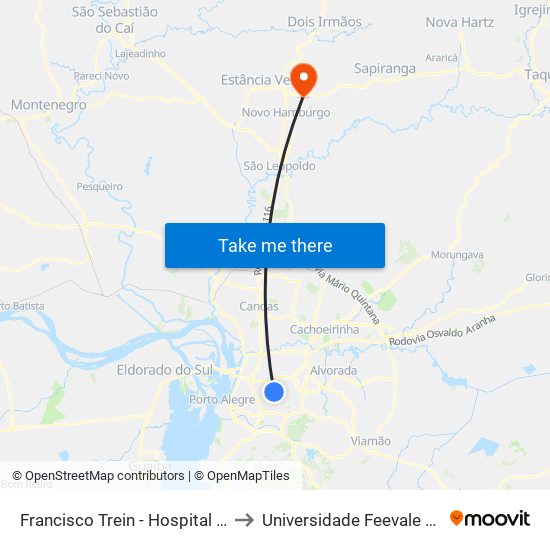 Francisco Trein - Hospital Conceição to Universidade Feevale Campus II map
