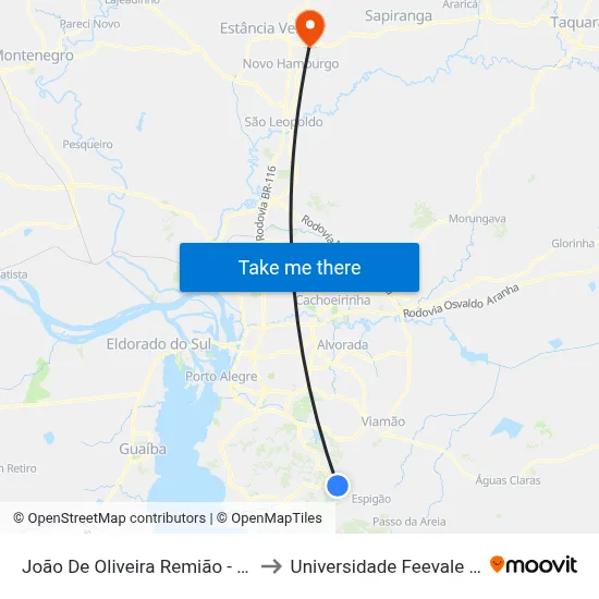 João De Oliveira Remião - Parada 24-A to Universidade Feevale Campus II map