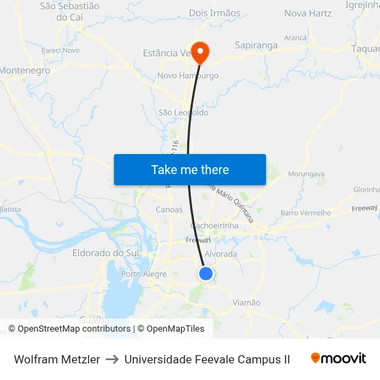 Wolfram Metzler to Universidade Feevale Campus II map