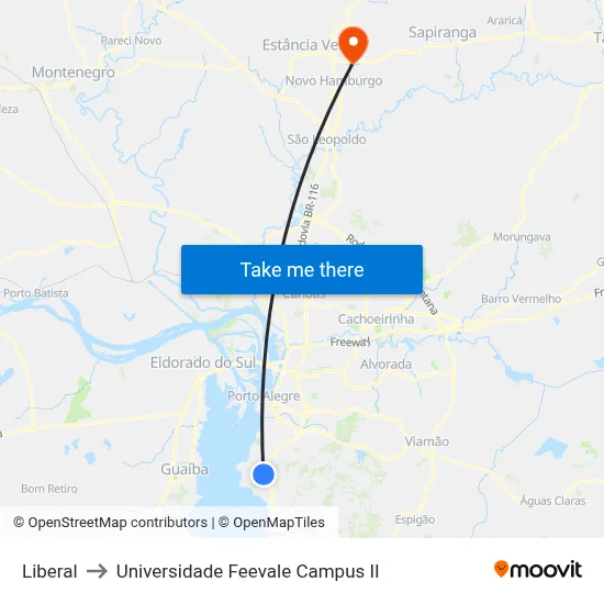 Liberal to Universidade Feevale Campus II map