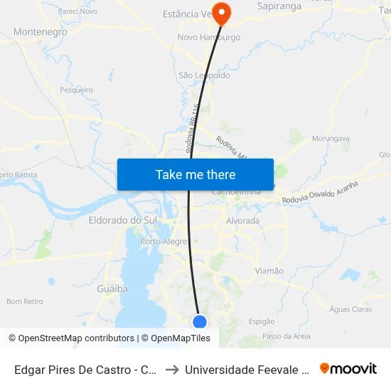 Edgar Pires De Castro - Costa Gama to Universidade Feevale Campus II map