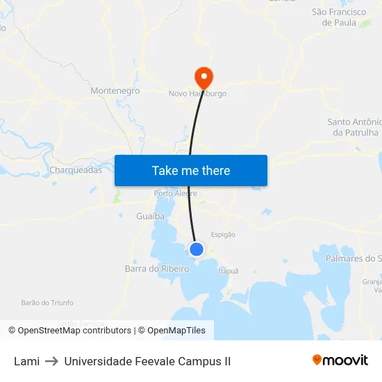 Lami to Universidade Feevale Campus II map