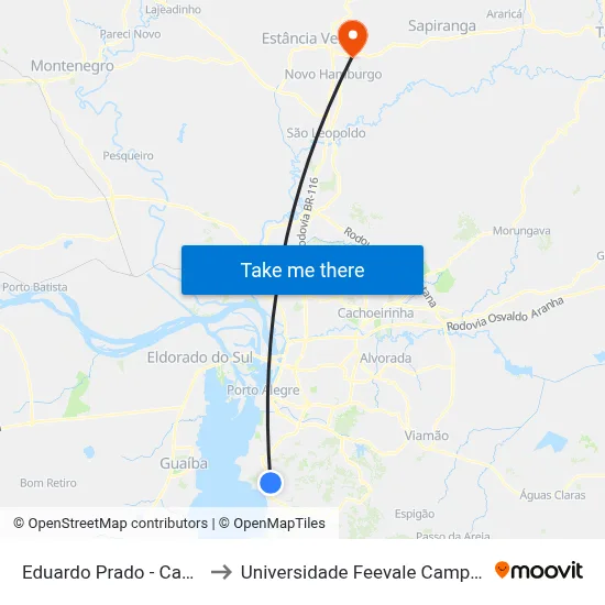 Eduardo Prado - Cassol to Universidade Feevale Campus II map