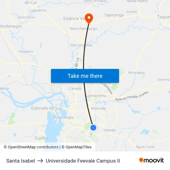 Santa Isabel to Universidade Feevale Campus II map
