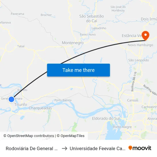 Rodoviária De General Câmara to Universidade Feevale Campus II map