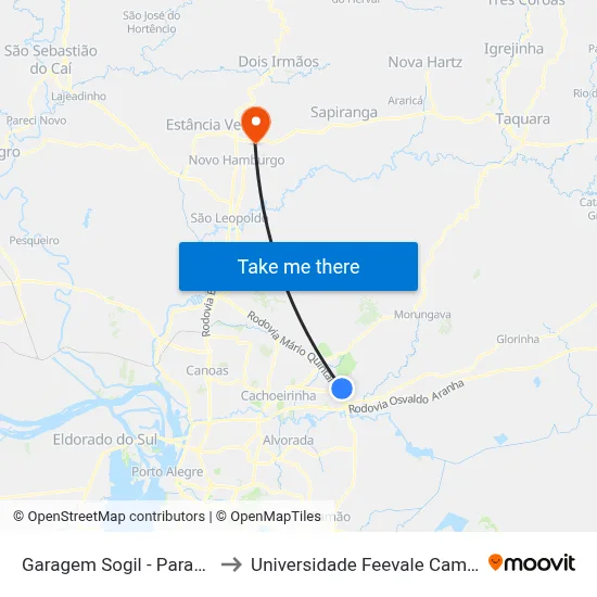 Garagem Sogil - Parada 76 to Universidade Feevale Campus II map