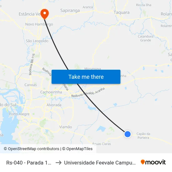 Rs-040 - Parada 118 to Universidade Feevale Campus II map