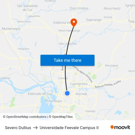 Severo Dullius to Universidade Feevale Campus II map