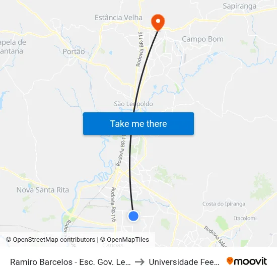 Ramiro Barcelos - Esc. Gov. Leonel De Moura Brizola to Universidade Feevale Campus II map