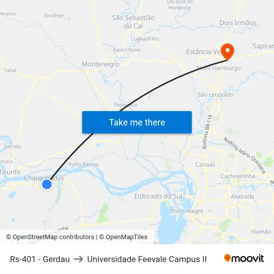 Rs-401 - Gerdau to Universidade Feevale Campus II map