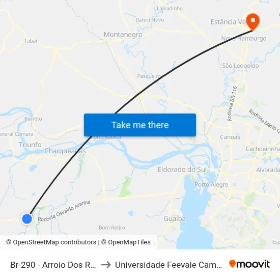 Br-290 - Arroio Dos Ratos to Universidade Feevale Campus II map