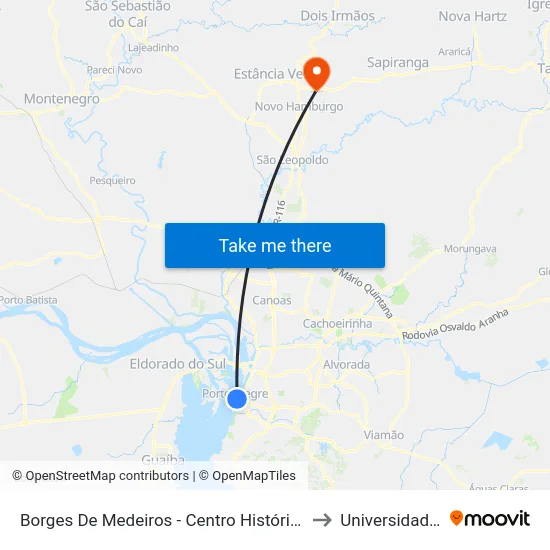 Borges De Medeiros - Centro Histórico De Porto Alegre Porto Alegre - Rs 90010-282 Brasil to Universidade Feevale Campus II map