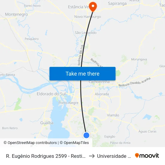 R. Eugênio Rodrigues 2599 - Restinga Porto Alegre - Rs 91790-060 Brasil to Universidade Feevale Campus II map