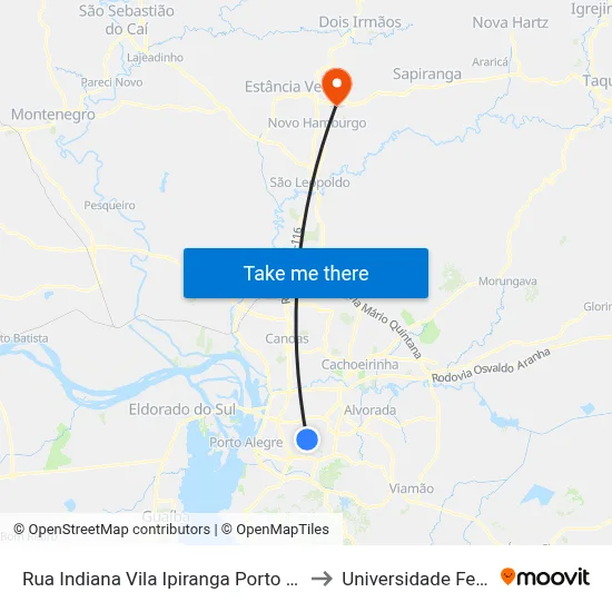 Rua Indiana Vila Ipiranga Porto Alegre - Rs 91360-394 Brasil to Universidade Feevale Campus II map