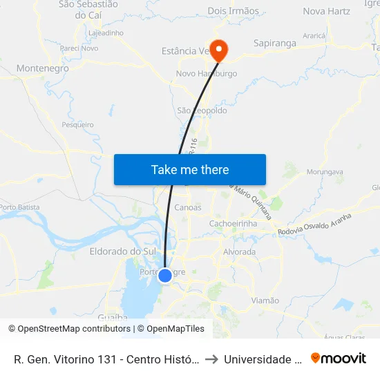 R. Gen. Vitorino 131 - Centro Histórico Porto Alegre - Rs 90010-020 Brasil to Universidade Feevale Campus II map