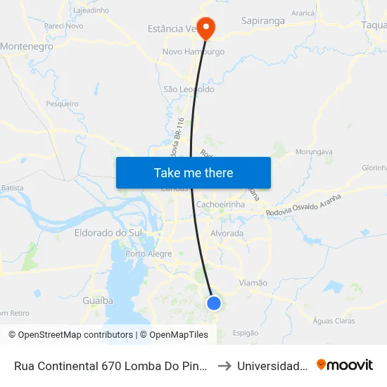Rua Continental 670 Lomba Do Pinheiro Porto Alegre - Rio Grande Do Sul 91570 Brasil to Universidade Feevale Campus II map